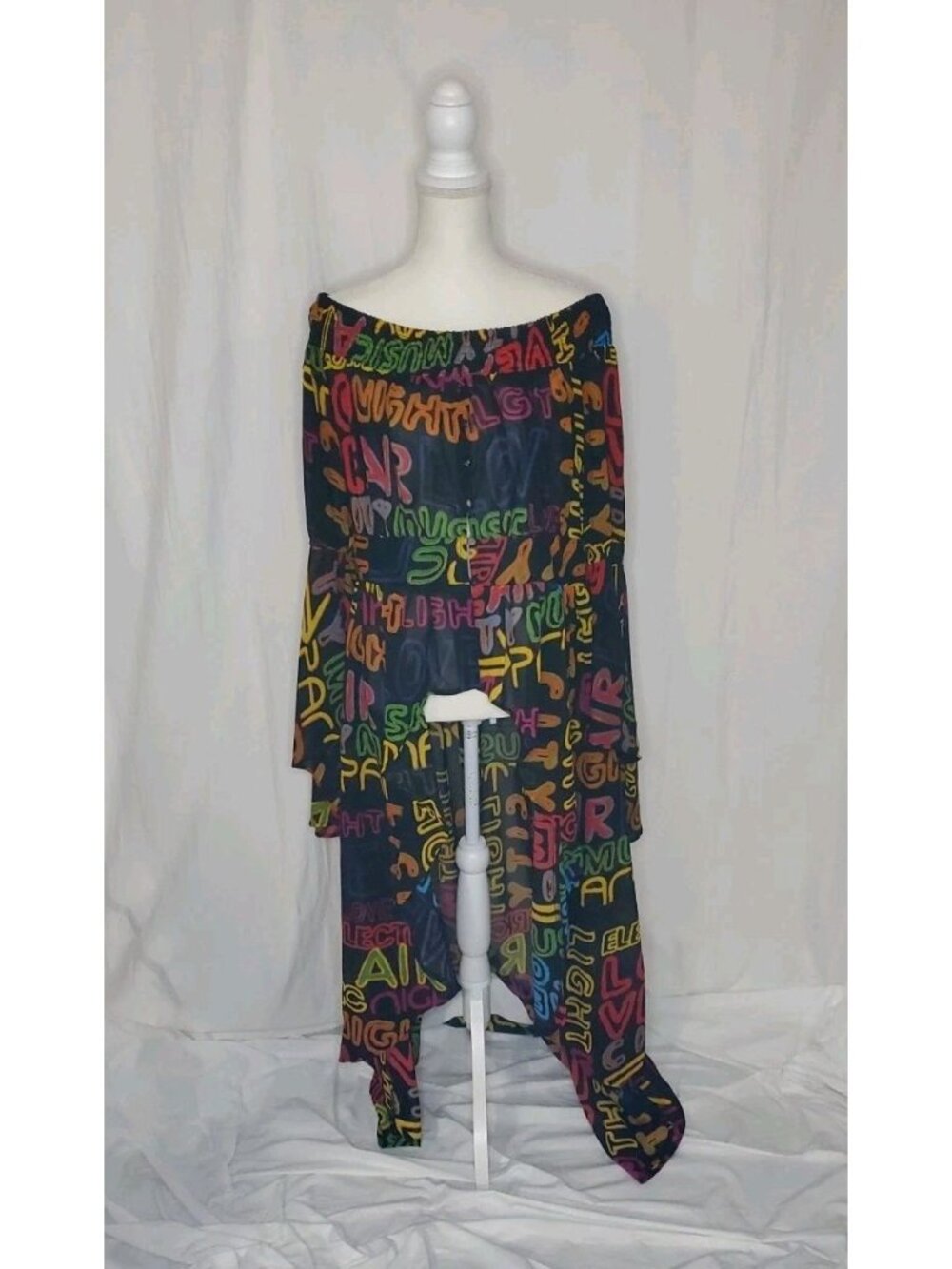 Ashley Stewart Graffti Dramatic Hi Low Duster Fairy Grunge Off Shoulder Sz 14/16
